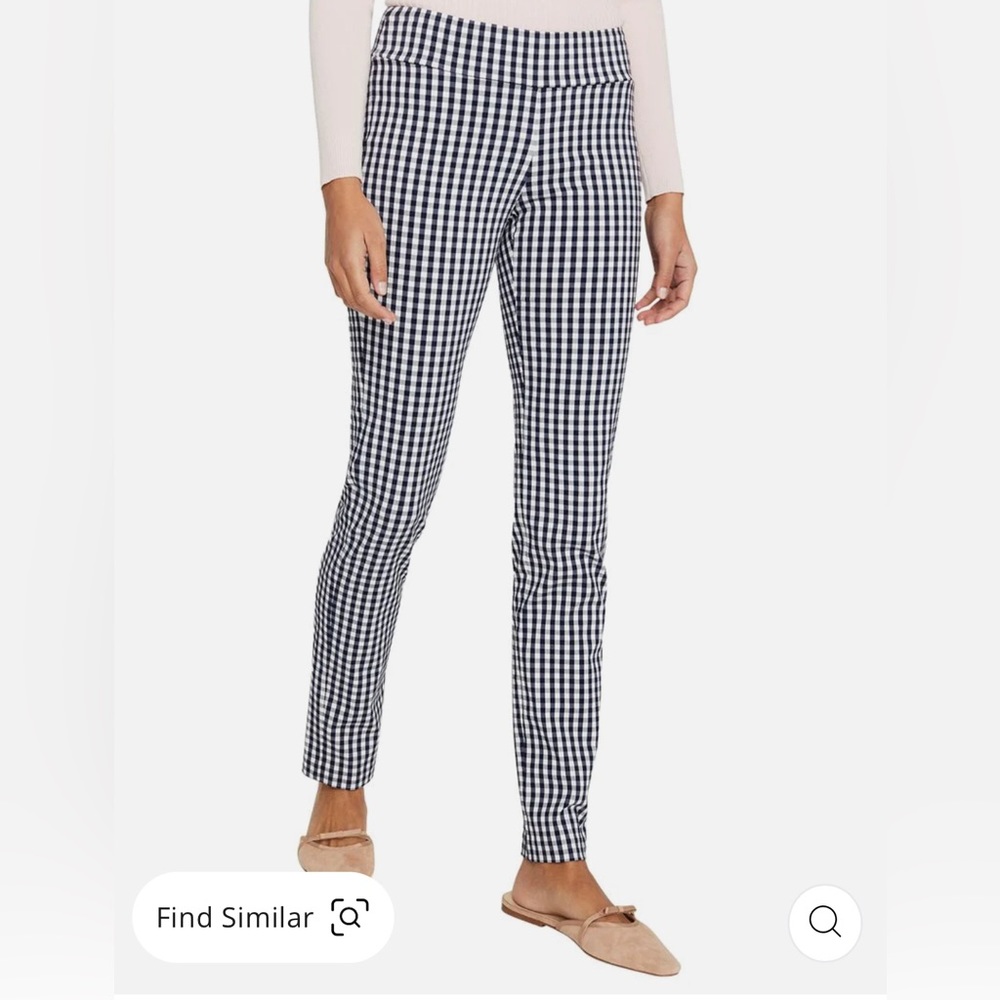 J.MCLAUGHLIN Masie Pant Navy White Slim Fit Plaid Pants